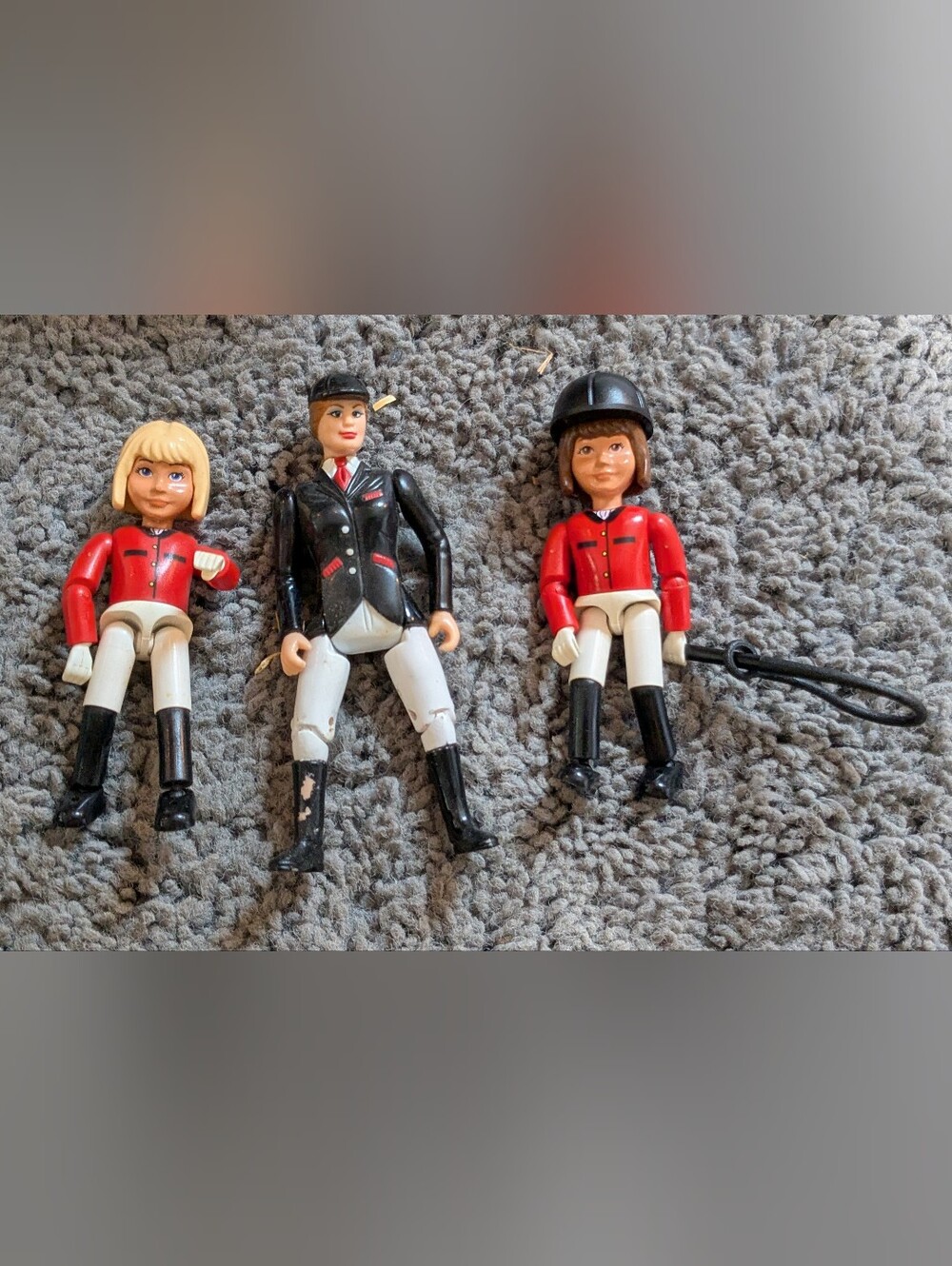Vintage 1989 Bandai Sunrise Stables Rider + 2 Equestrian Figures Hat Crop
